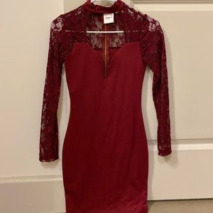 Maroon, lace sleeved dress